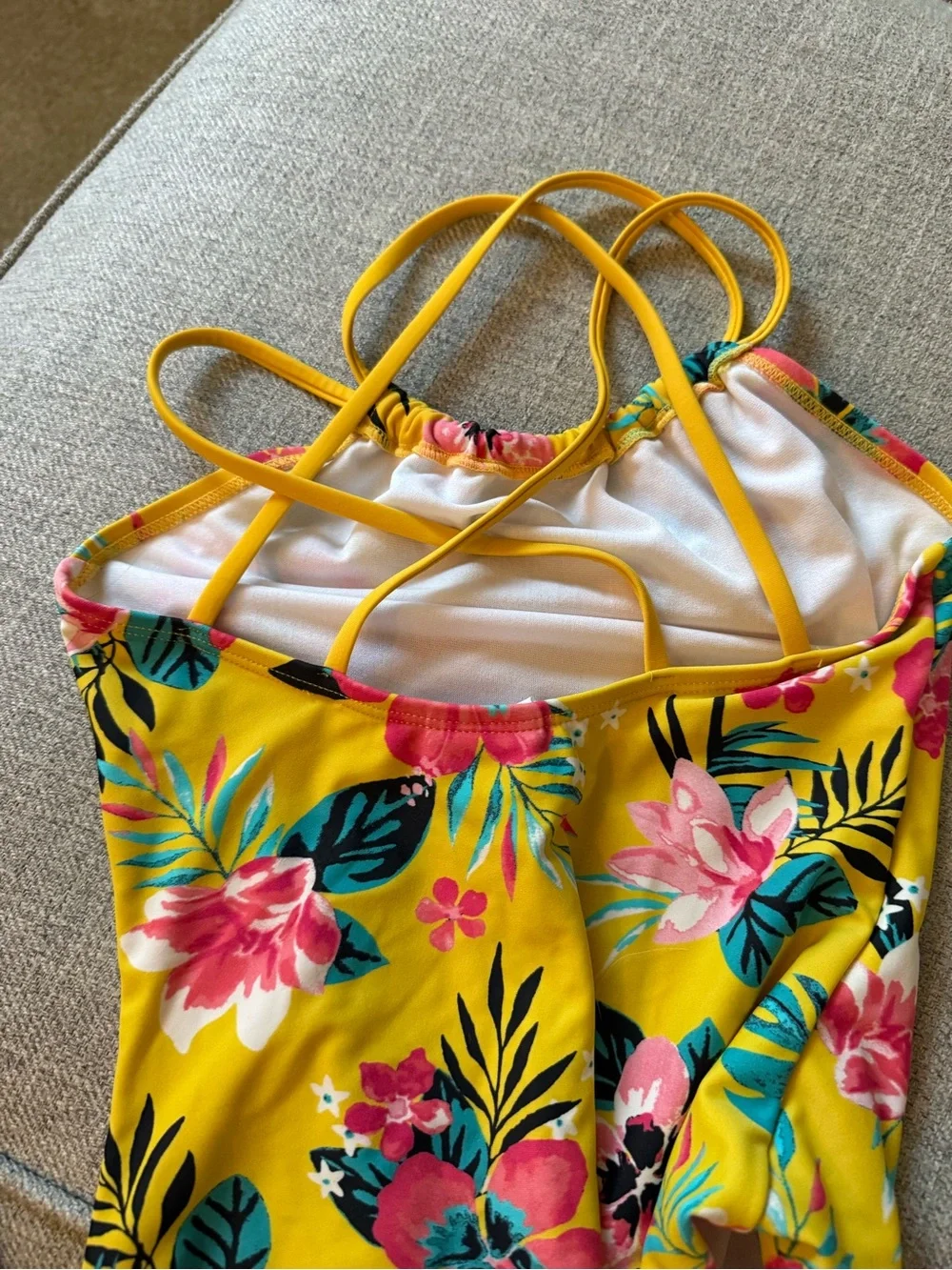 Kanu Surf Girls Yellow Tropical Floral One-Piece Swimsuit
